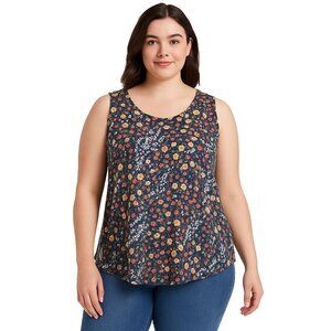 Van Heusen Sleeveless Navy Floral Blouse Womens XXL Cottagecore Lightweight‎ Top